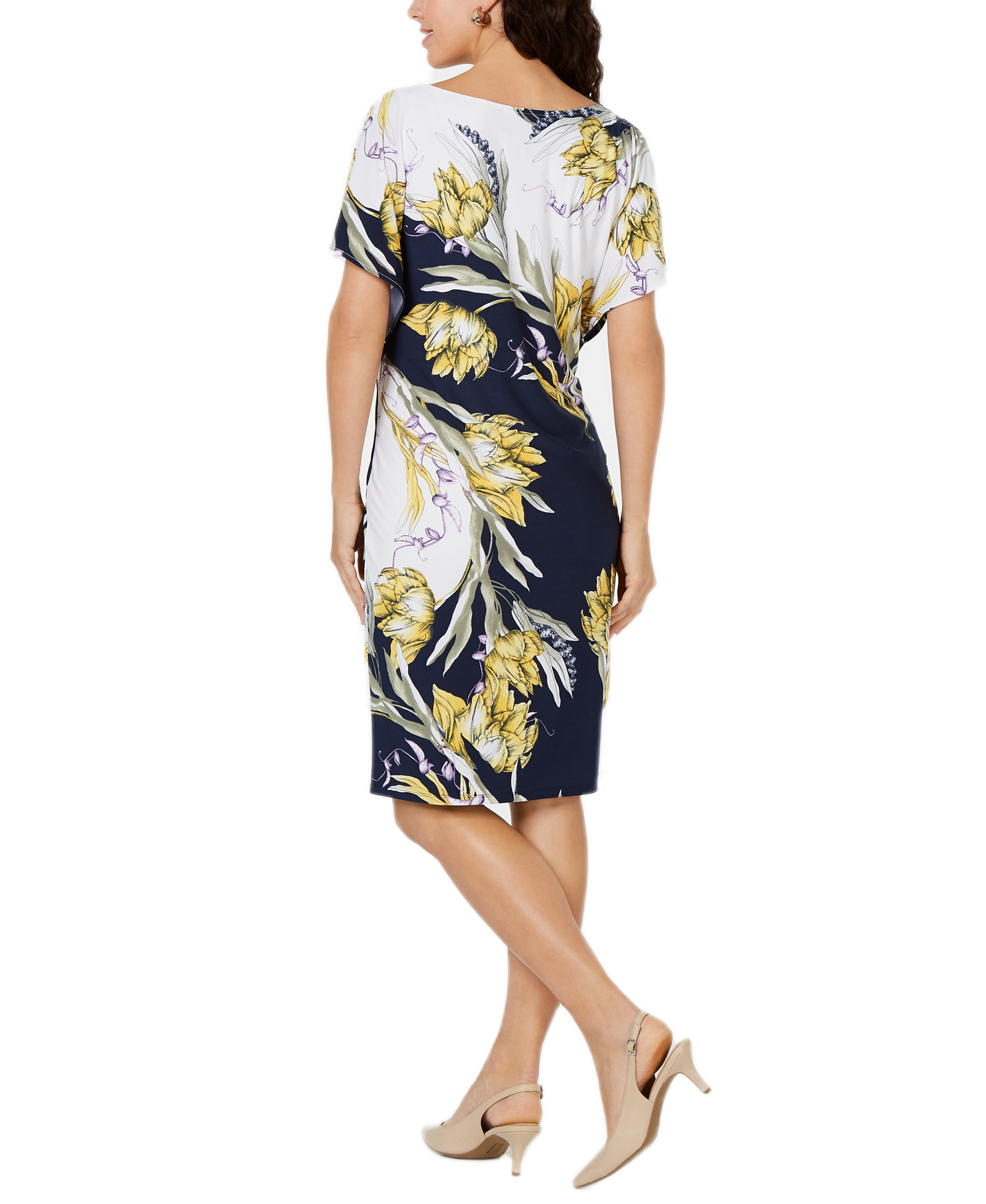 JM Collection Women Printed Embellished Flutter Sleeve Dress
