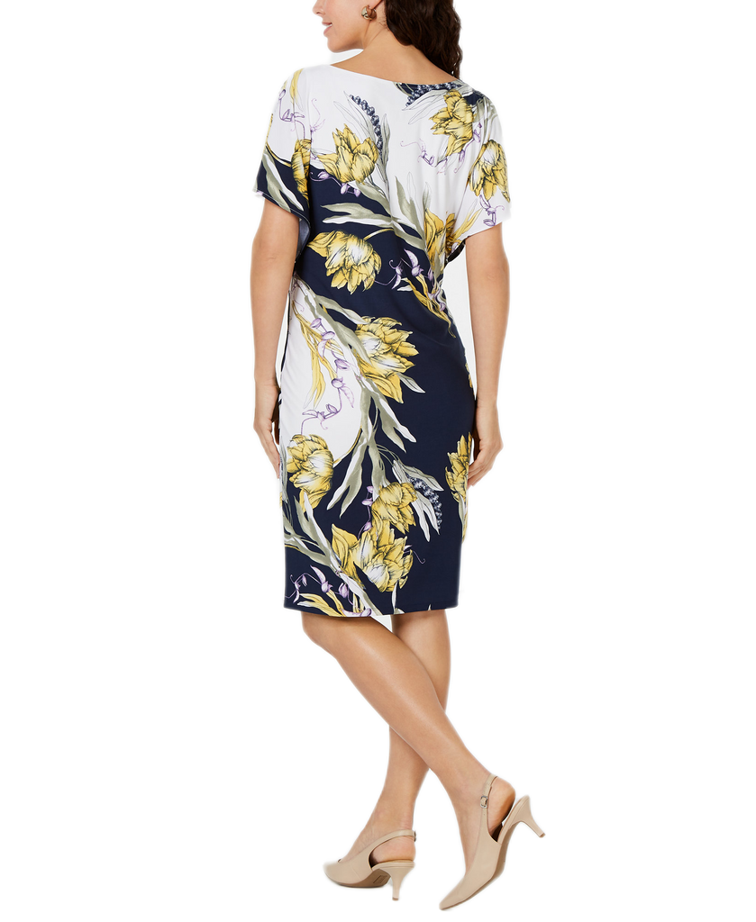 JM Collection Women Printed Embellished Flutter Sleeve Dress