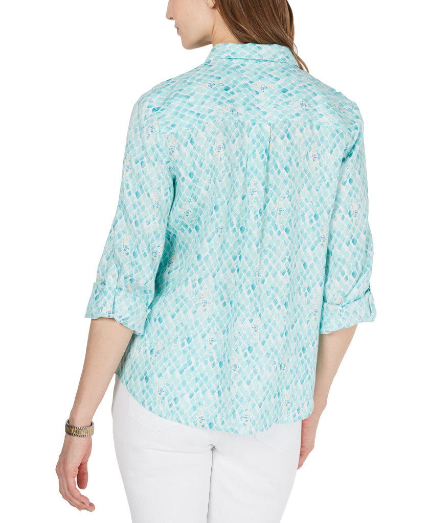 Charter Club Women Printed Button Down Linen Top