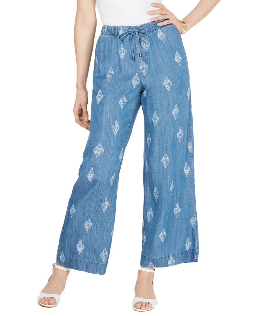 Style & Co Women Printed Wide Leg Pull On Pants Sun Wash Print