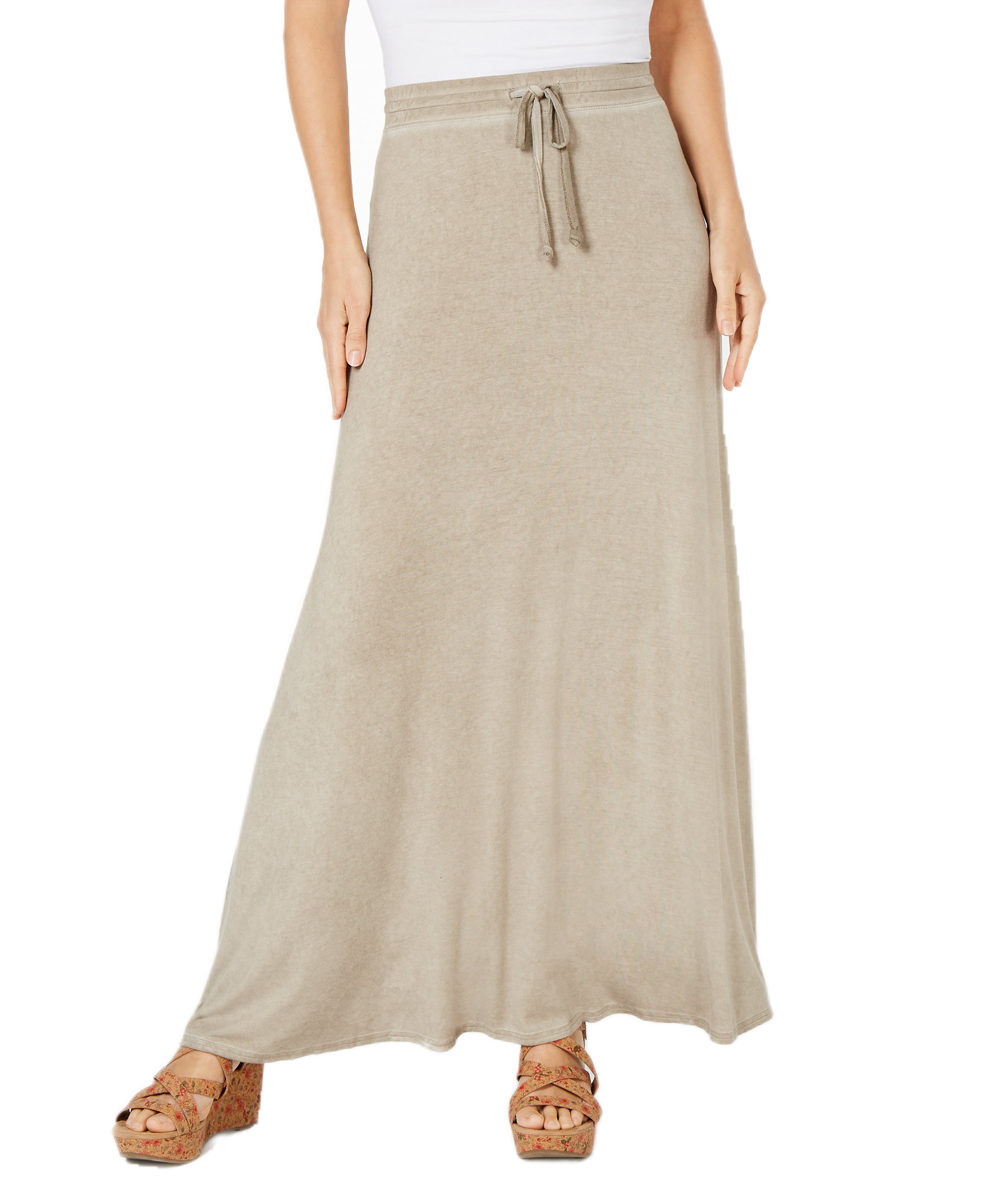 Style & Co Women Drawstring Side Slit Maxi Skirt Taupe