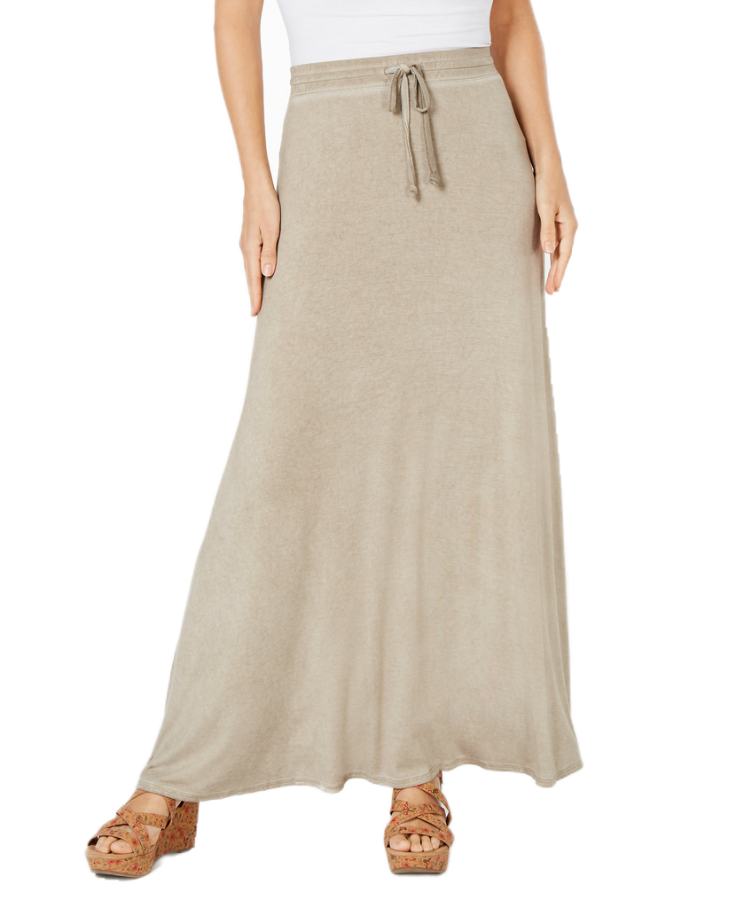 Style & Co Women Drawstring Side Slit Maxi Skirt Taupe