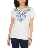Style & Co Women Cotton Embroidered Top Winter White
