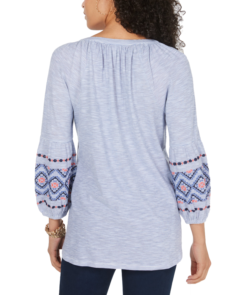 Style & Co Cotton Striped Embroidered Top