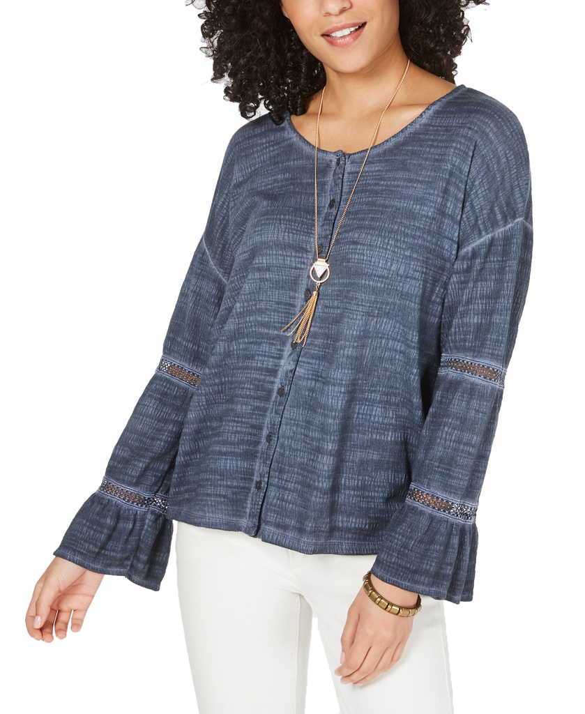 Style & Co Women Petite Tiered Sleeve Peasant Top