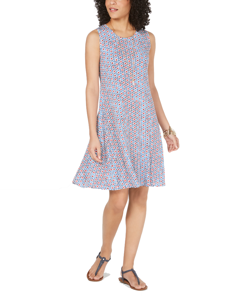 Style & Co Petite Printed Swing Dress Starry Tiles