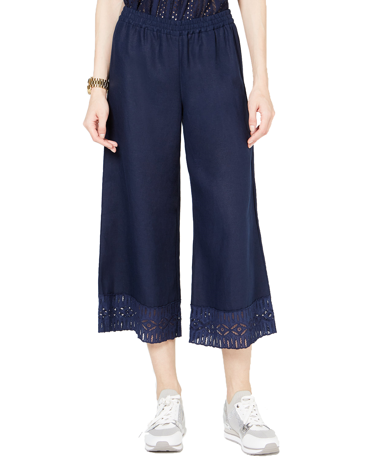 MICHAEL Michael Kors Women Lace Trim Cropped Pants True Navy