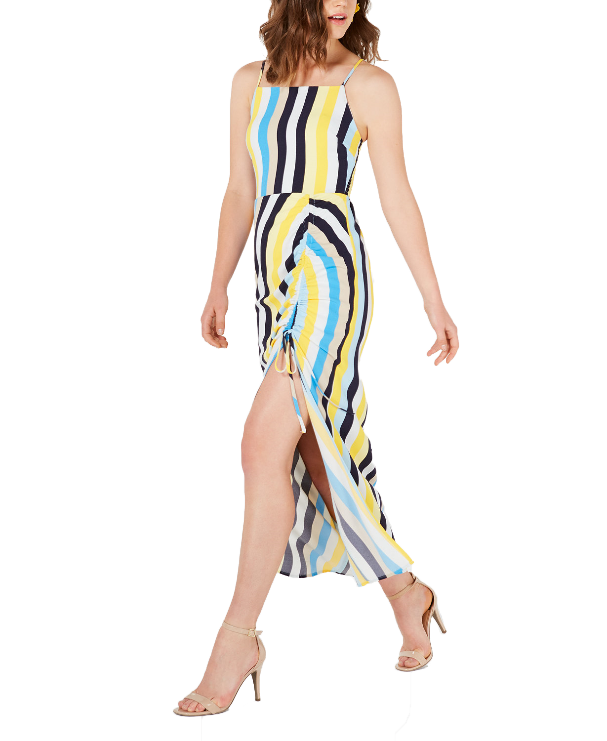 Material Girl Women Side Slit Maxi Dress Stripe Print