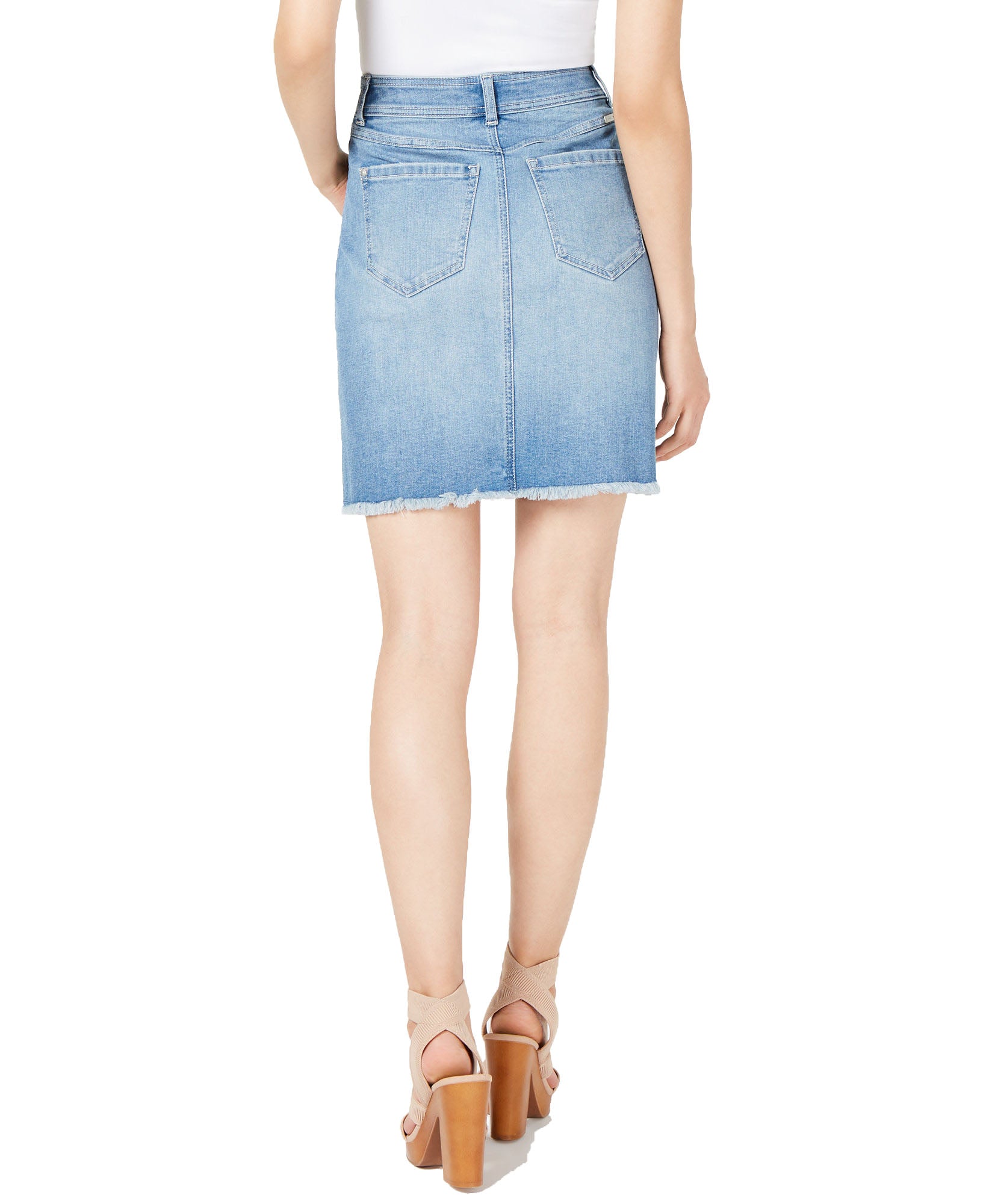 INC International Concepts Women Petite Frayed Petal Hem Denim Skirt