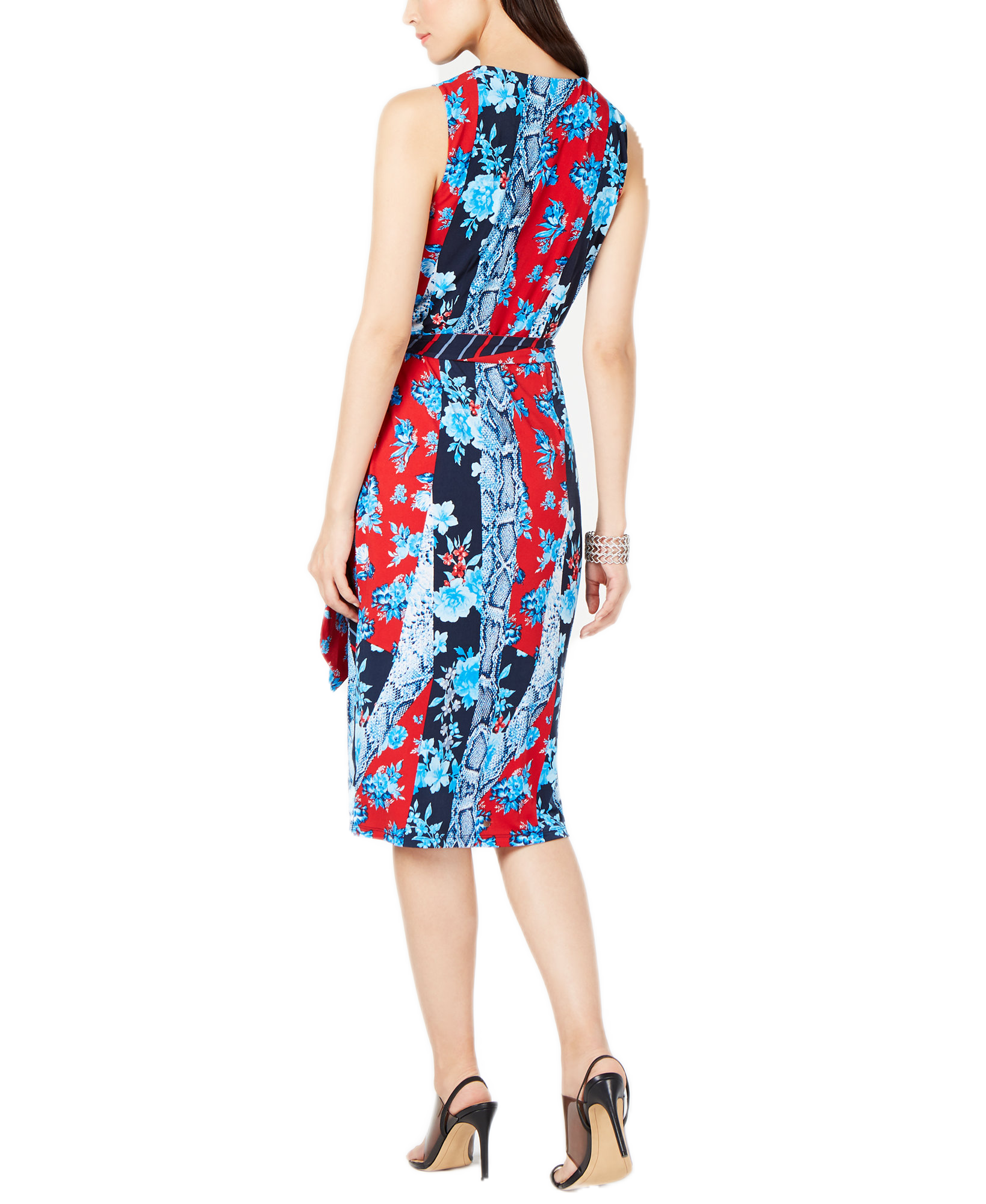 INC International Concepts Women Petite Patchwork Wrap Midi Dress