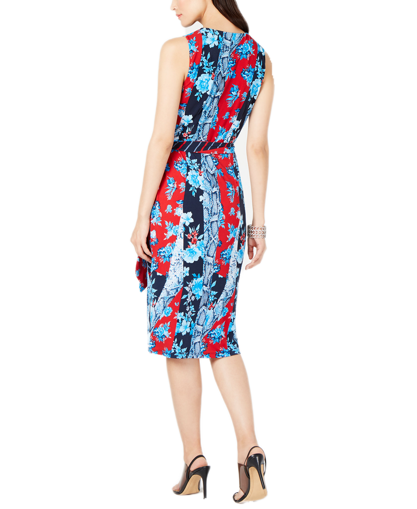 INC International Concepts Women Petite Patchwork Wrap Midi Dress