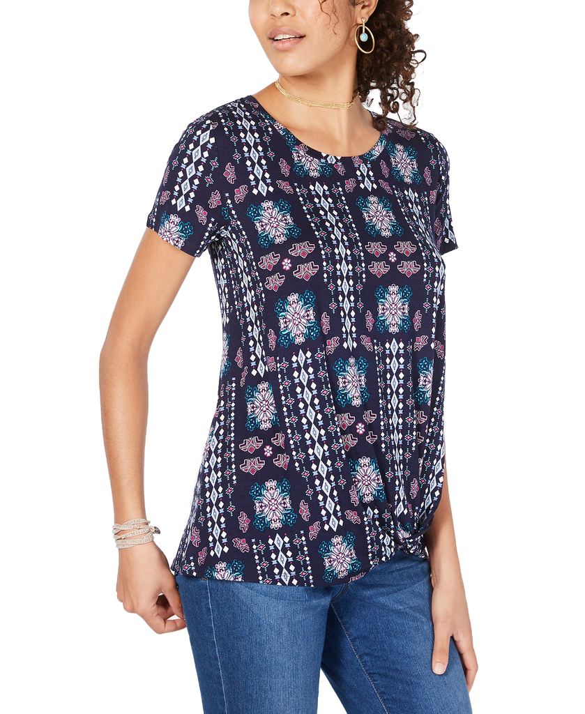 Style & Co Women Printed Knot Front Top Mixup Industrial