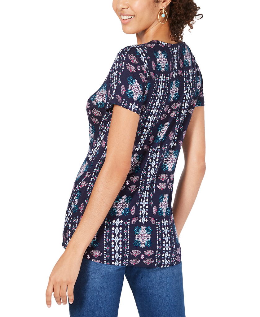 Style & Co Women Printed Knot Front Top