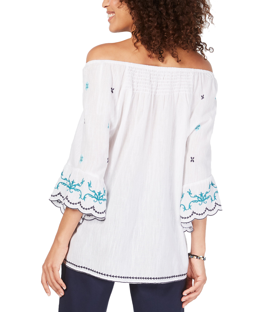 Style & Co Women Cotton Embroidered Convertible On Off The Shoulder Top