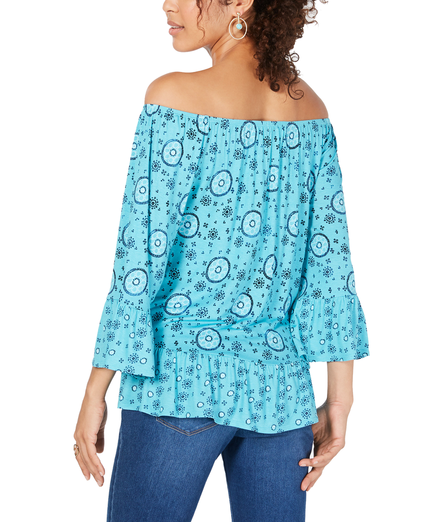 Style & Co Women Petite Printed Off The Shoulder Top