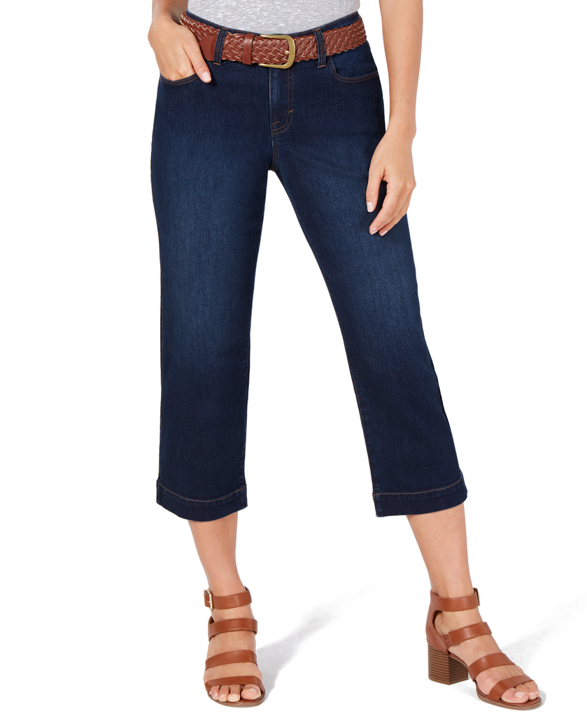 Style & Co Women Belted Denim Capri Pants Caneel