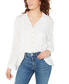 American Rag Women Pin Tucked Tie Back Shirt Egret