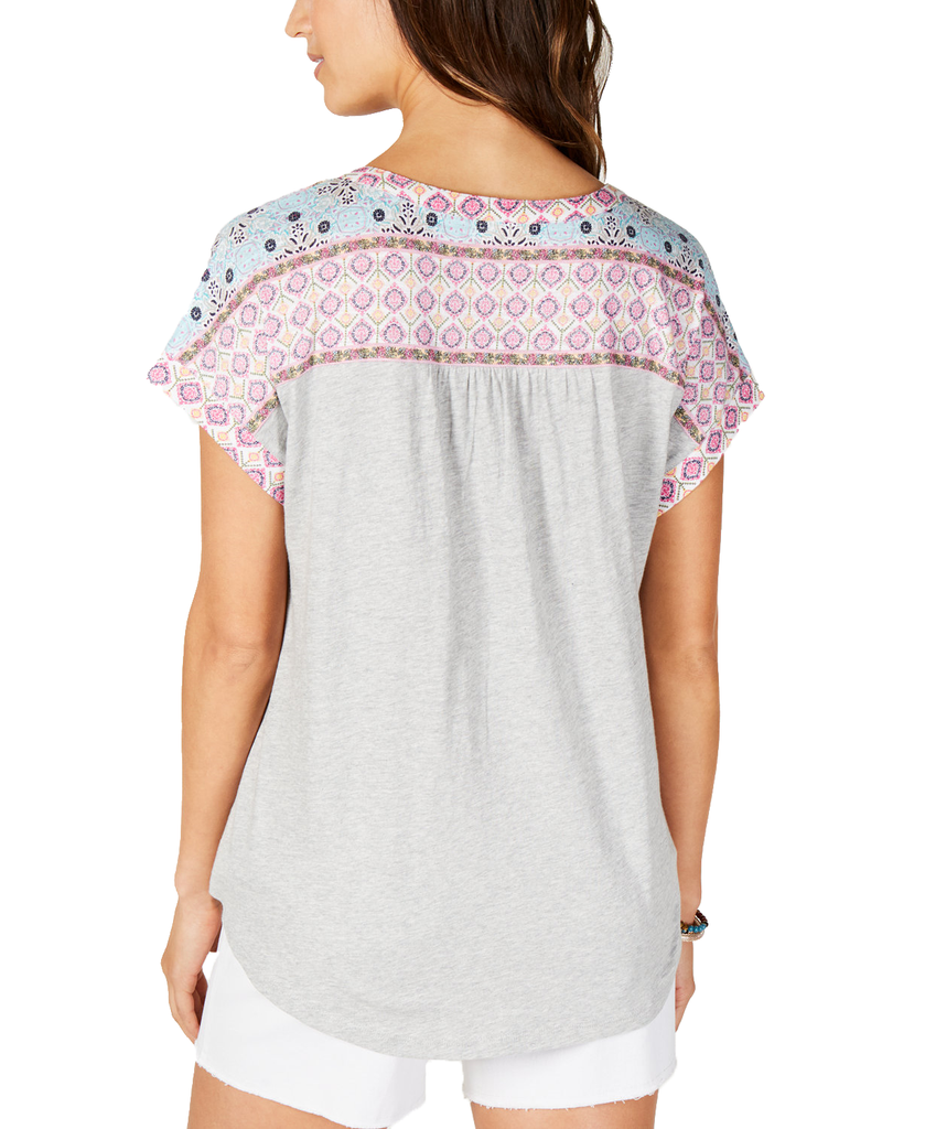 Style & Co Women Lace Up Peasant Top