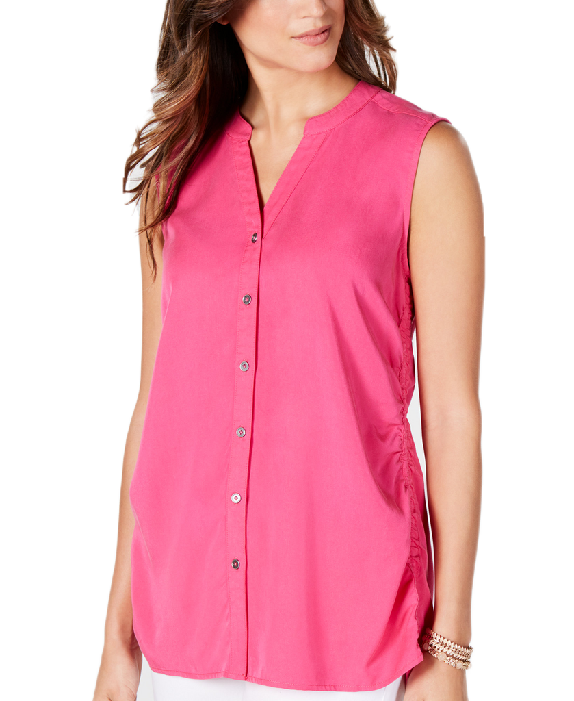 Style & Co Women Petite Cinched Side Sleeveless Top Pink Breeze