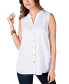Style & Co Women Petite Cinched Side Sleeveless Top Bright White