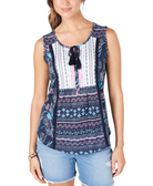Style & Co Women Lace Up Tasseled Top Brushed Buds