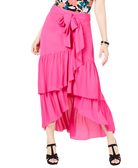 Thalia Sodi Women Printed Wrapped Ruffle Skirt Magenta