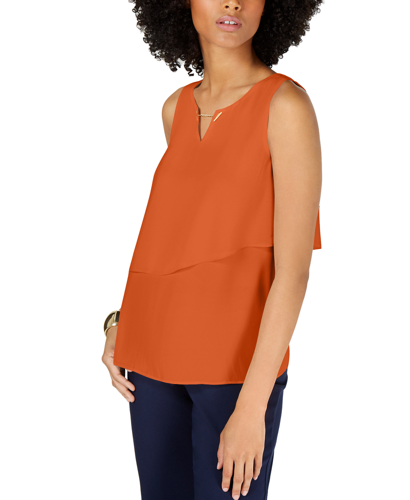 Thalia Sodi Women Hardware Tiered Sleeveless Top Woodfired