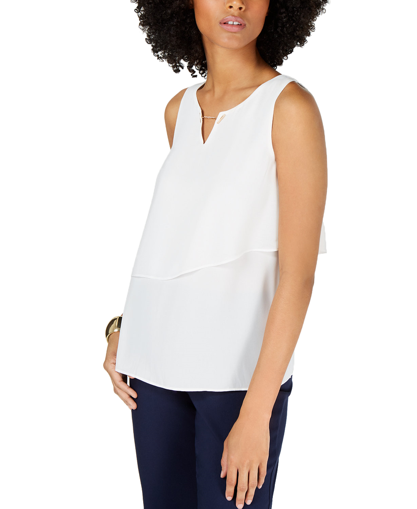 Thalia Sodi Women Hardware Tiered Sleeveless Top White