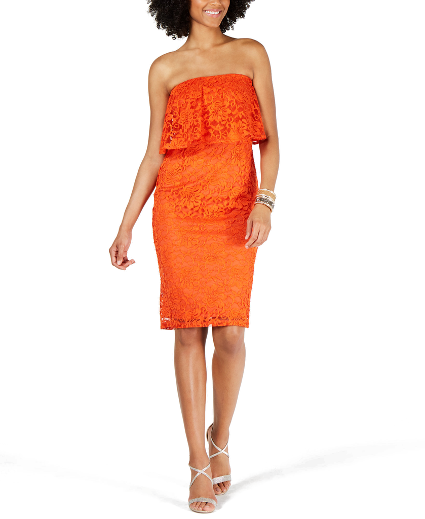 Thalia Sodi Women Strapless Lace Dress Woodfire