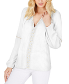 INC International Concepts Women Petite Grommet Trim Peasant Top