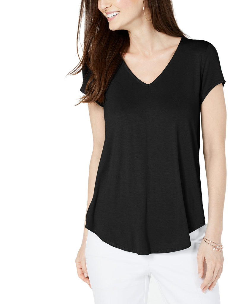 Alfani Women V Neck Knit T Shirt Deep Black