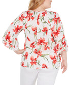 JM Collection Women Plus Floral Print Tie Hem Top