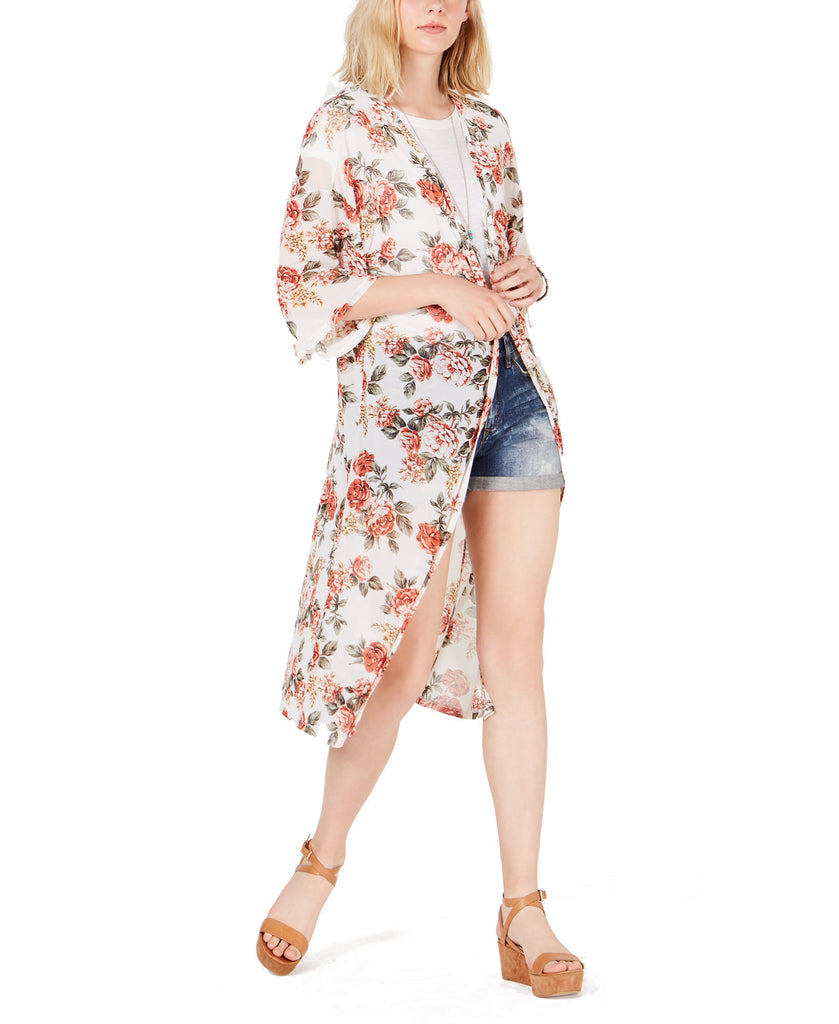 Ultra Flirt Women Printed Mesh Duster Kimono Gardenia