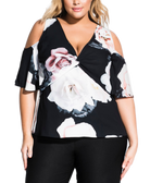 City Chic Women Plus Trendy Floral Cold Shoulder Top Sustin Floral