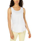 Charter Club Women Cotton Pom Pom Trim Tank Top Bright White