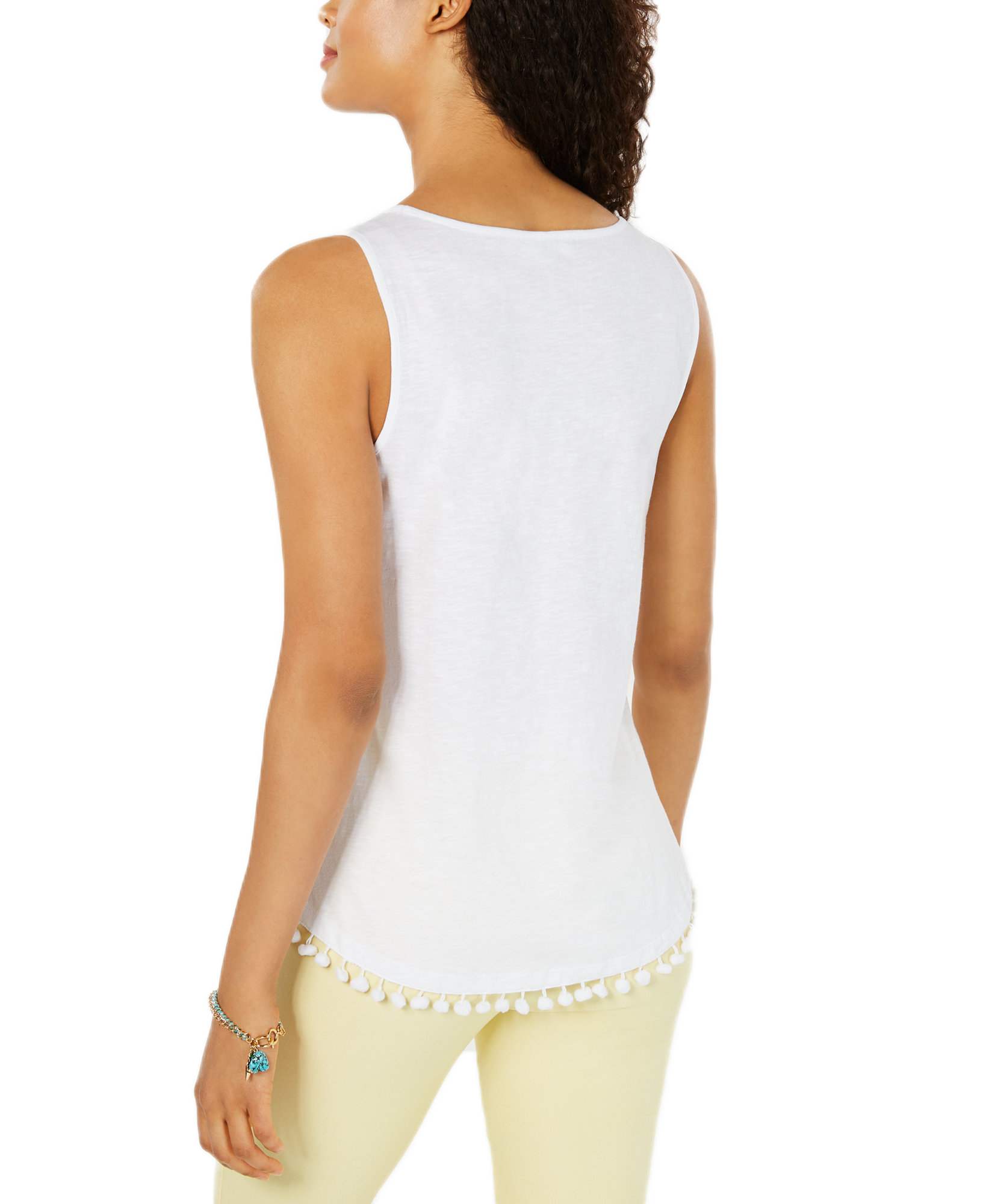 Charter Club Women Cotton Pom Pom Trim Tank Top
