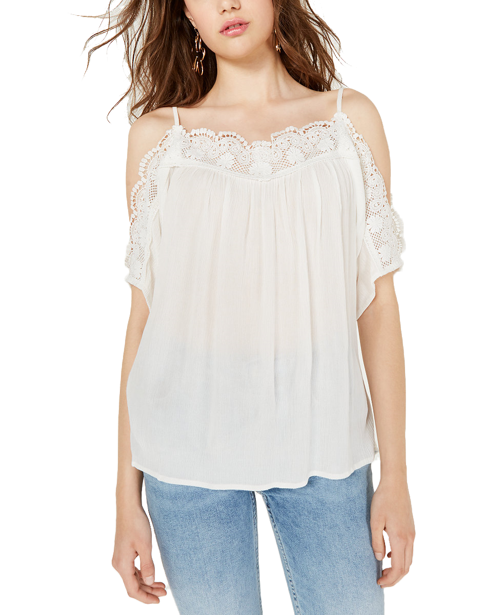 Gypsies & Moondust Women Crochet Cold Shoulder Top White