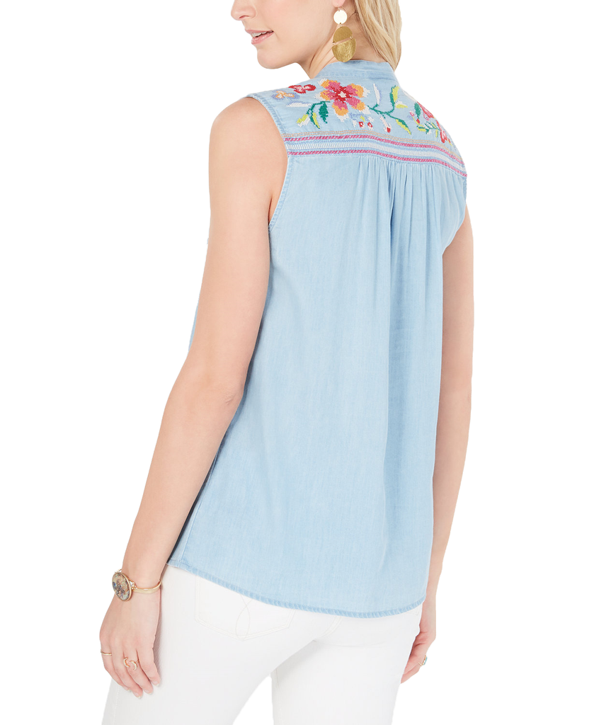 Style & Co Women Embroidered Button Up Top