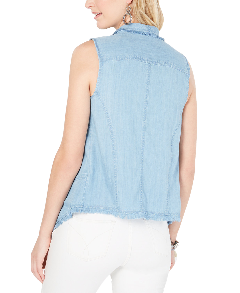 Style & Co Women Draped Front Frayed Hem Vest