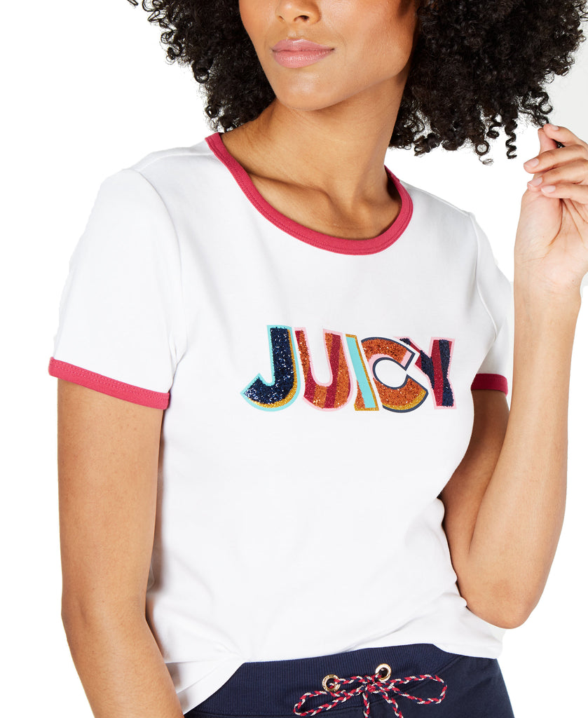 Juicy Couture Women Cotton Sequin Graphic T Shirt