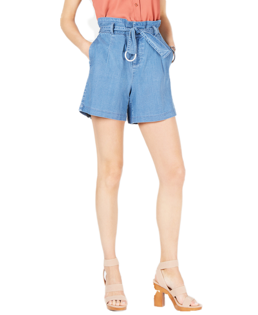 INC International Concepts Women Paperbag Jean Shorts Dark Indigo