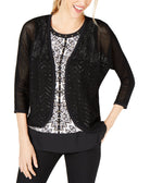 JM Collection Women Cotton Mixed Stitch Cardigan Deep Black