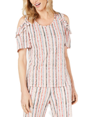 JM Collection Women Ruffled Cold Shoulder Top Pacific Stripes