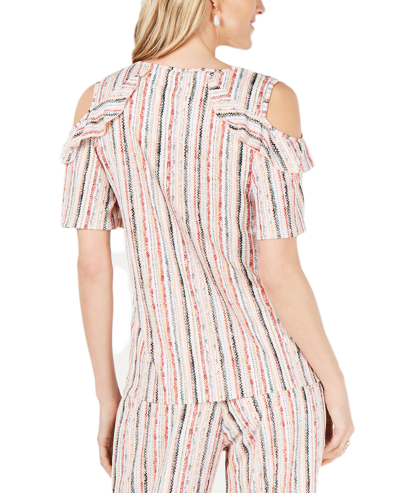 JM Collection Women Ruffled Cold Shoulder Top