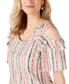 JM Collection Women Ruffled Cold Shoulder Top