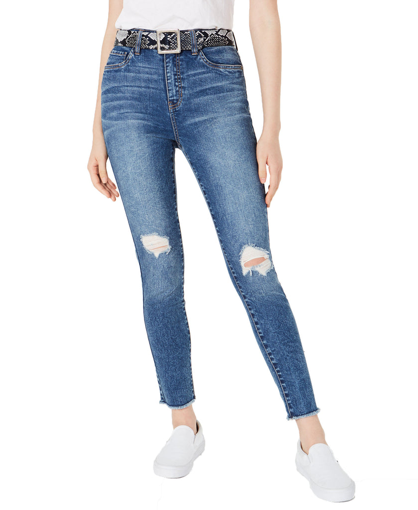 Dollhouse Women Ripped Skinny Jeans With Belt Dark Wash