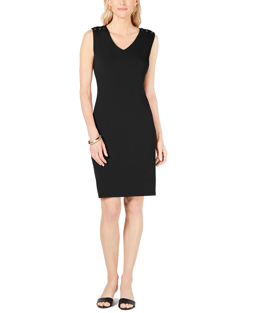 JM Collection Women Petite Laced Shoulder Dress Black