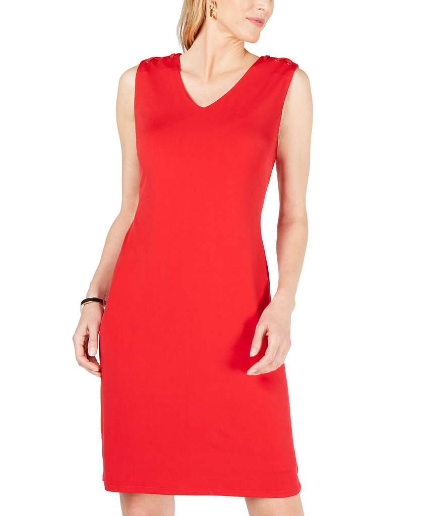 JM Collection Women Petite Laced Shoulder Dress Infrared