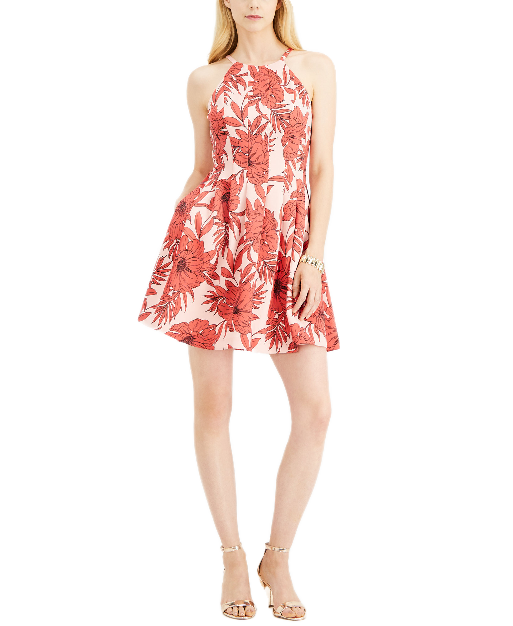 Vince Camuto Women Halter Neck Fit Flare Dress Coral