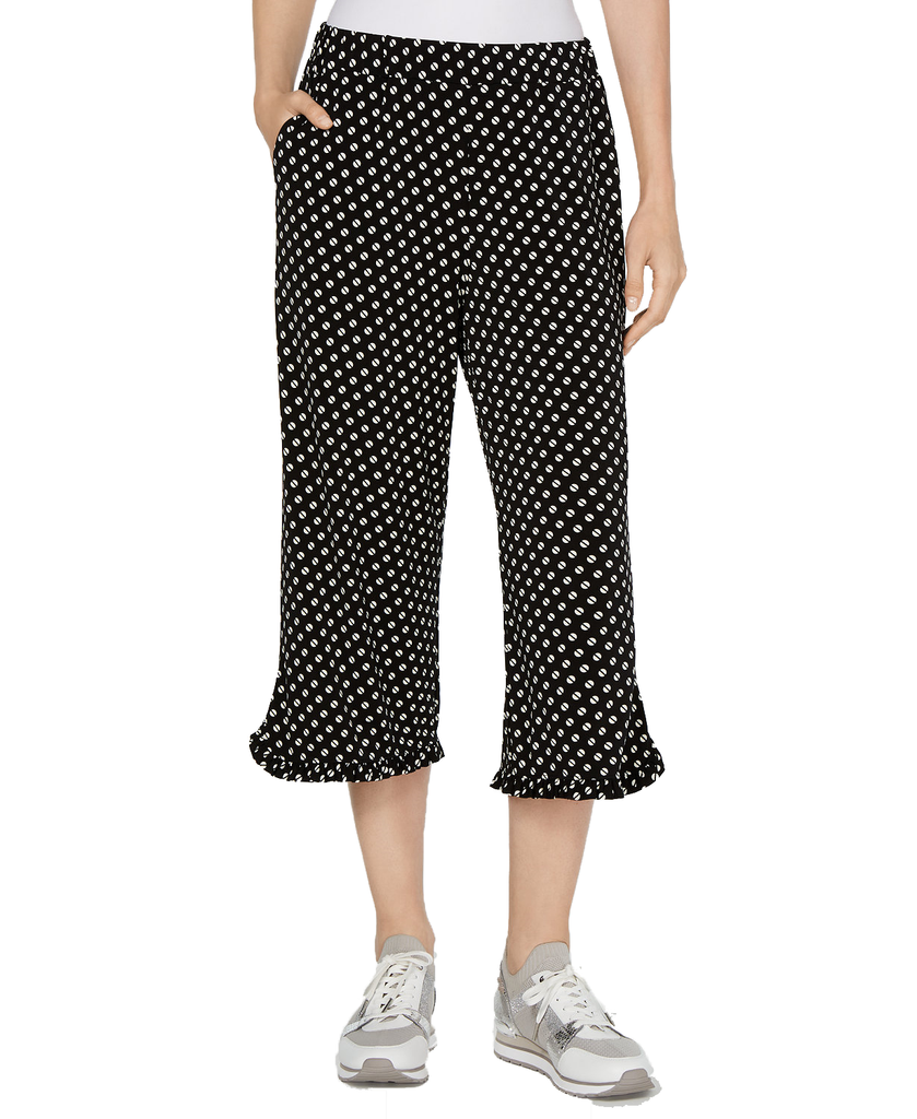 MICHAEL Michael Kors Women Printed Ruffle Hem Cropped Pants Black Bone